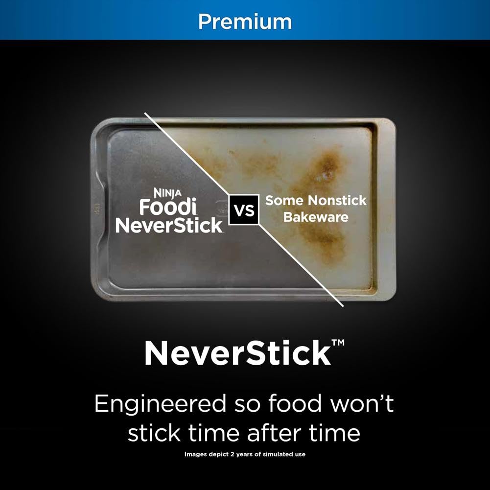 Ninja B33003 Foodi NeverStick Premium 3-Piece Baking Sheet Set, Nonstick, Oven Safe up to 500⁰F, with 9 x 13 inch Sheet, 10 x 15 inch Sheet & 11 x 17 inch Sheet, Dishwasher Safe, Grey Ninja