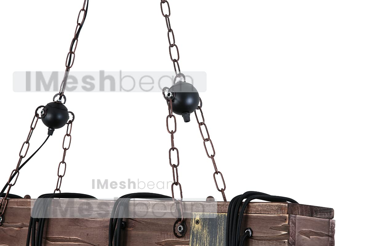 Rustic Chandelier Farmhouse Wood Beam Hanging Industrial Pendant Lighting Vintage Ceiling Light Fixture 10 Heads for Dining Table Kitchen Island Bar Coffee Billiard Pool Table (10 Lights) iMeshbean