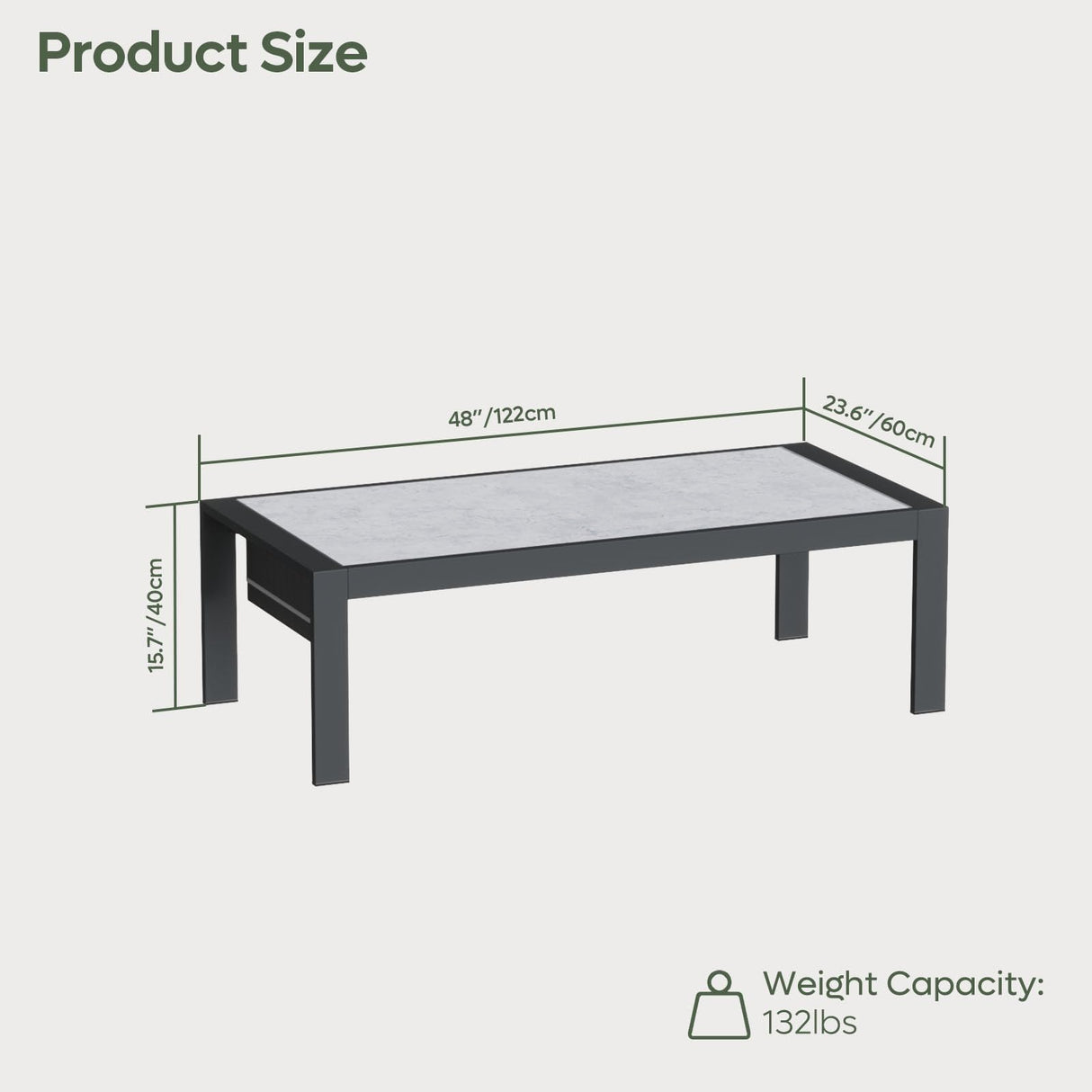 Bestier Aluminum Patio Coffee Table with LED, Rectangle Outdoor Side Table with Marble Texture Top, All-Weather Patio Furniture Dining Table with Waterproof Olefin Bag, Anti-Slip, Backyard, Balcony Bestier