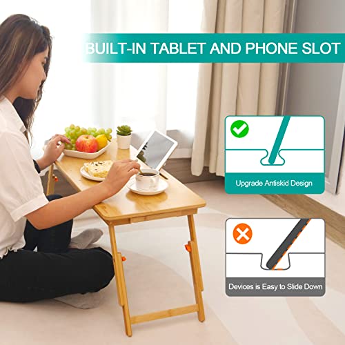 Laptop Desk for Bed, COIWAI Bamboo Lap Desk with Tablet Slot Adjustable Height Angle Foldable Storage Drawer Portable Tray Table Stand for Netebook Computer Breakfast Work Study Reading Writing Large COIWAI