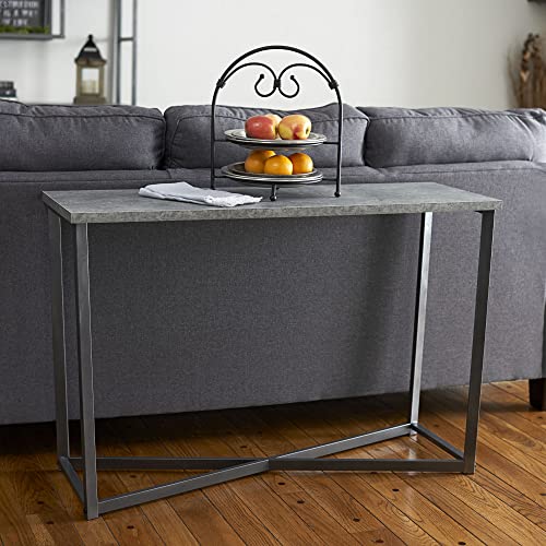 Household Essentials Jamestown Console Sofa Table Rustic Slate Concrete and Black Metal Household Essentials