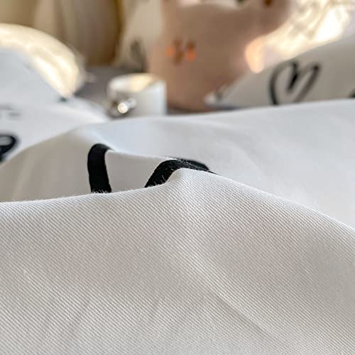BlueBlue Hearts Kids Duvet Cover Set Twin 100% Cotton Bedding for Boys Girls Teens Single Bed Cartoon Kawaii Black White Heart Love Pattern 1 Cute Comforter Cover 2 Pillowcase (Twin) BlueBlue