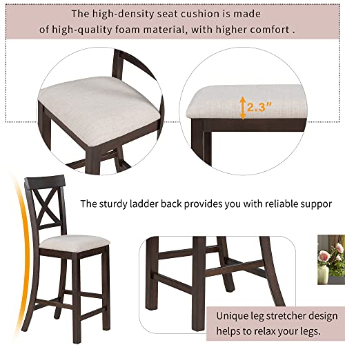 Merax 6 Pieces Counter Height Dining Table Set, Wood Rectangular Table and 4 Chairs and Bench, Kitchen Dining Table Chairs Set for 6 Persons (Espresso) Merax