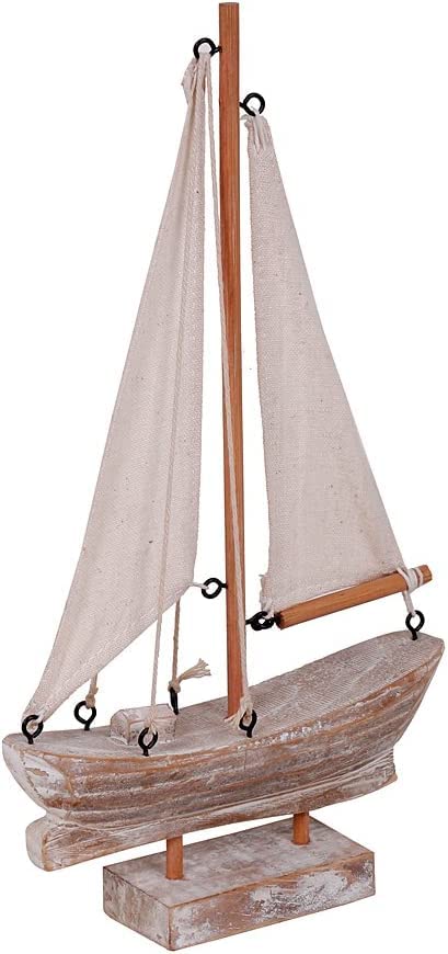 Linfevisi Wooden Sailboat Decorations Nautical Sail Boats Model Decoration Beach Coastal Ocean Themed Home Decor Ornaments Table Top Rustic Decorative Wood Sailing Boats Ships Nautical Decor 10.75" H Linfevisi