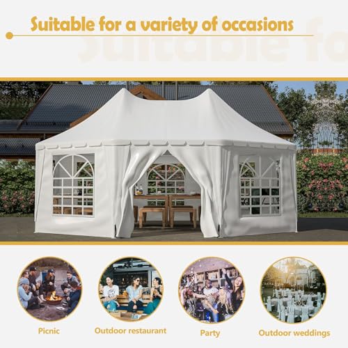 20x15 FT Heavy Duty Party Tent, Waterproof White Wedding Tent with 1 Door & 7 Windows, UV Protection Outdoor Event Canopy Gazebo for Parties, Picnics, Commercial Use dafrigic