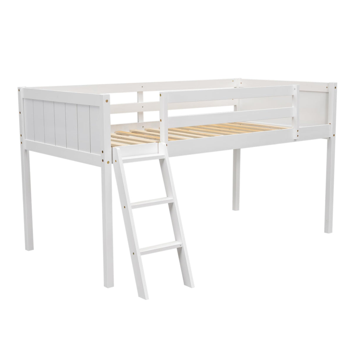 Harper & Bright Designs Kids Twin Low Loft Bed, Twin Size Loft Bed with Ladder & Safety Guardrails, Wood Junior Loft Bed Frame for Kids Girls, Boys, Teens, White Harper & Bright Designs