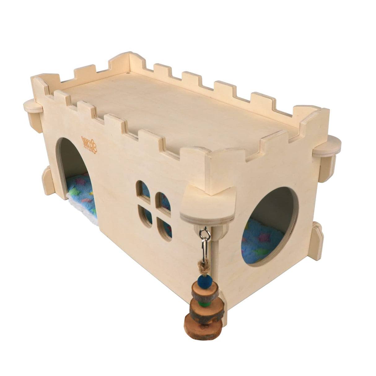 Castle Chinchilla House - Small Animal Hideout for Chinchilla Guinea Pig Hedgehog, or Rat - Ventilated Wooden Guinea Pig Hut Habitat with Multiple Doors (Large) YKD