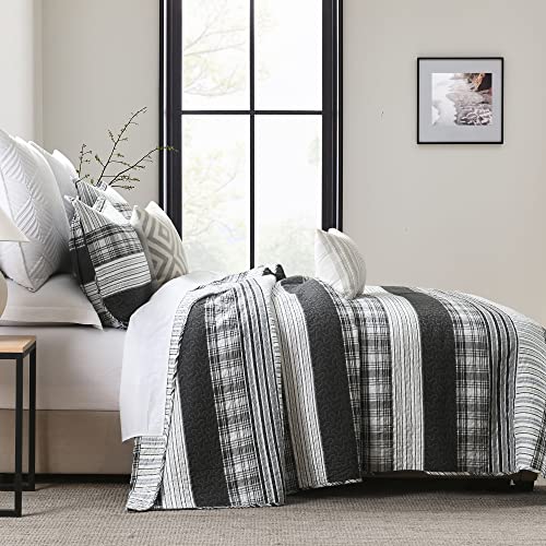 Homzard King Size Comforter - 100% Cotton, Black White Striped King Quilt Bedding Set,Black Grey Plaid Striped Bedding King,Farmhouse Lightweight Comforter for Bed,All Season Homzard