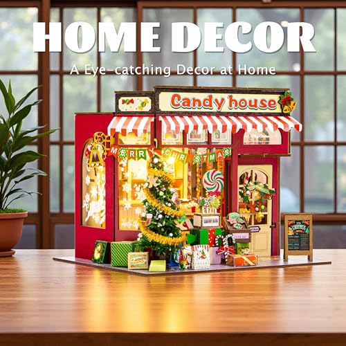 Flever DIY Miniature House Kit, Tiny Home Kit with LED Light, Mini House Build Craft Kits for Adults and Teens, Home Decor Creative Gift for Family/Friends (Christmas Candy House)