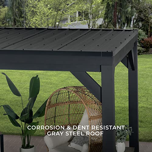 Backyard Discovery Stonebridge 12 ft. x 9 ft. 6 in. All Metal Steel Gazebo Pavilion with Slant Roof, Durable, Supports Snow Loads and Wind Speed, Rot Resistant, Backyard, Deck, Garden, Patio Backyard Discovery
