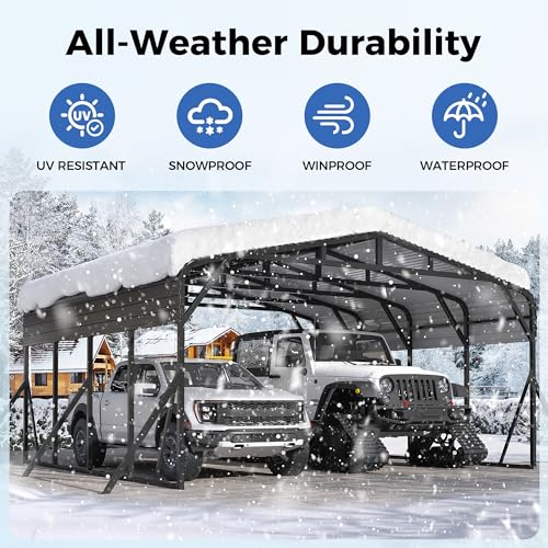 AirWire 20’x20’ Carport Canopy Metal Carport Heavy Duty Car Port Galvanized Steel Roof, Reinforced Stable Triangle Frame Enhanced Base for Snowy Windy Carports Car Tent for Car,Pickup,RV,Tractor,Boat AirWire