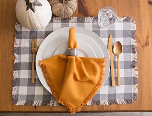 DII Heavyweight Fringed Check Tabletop Collection, Placemat Set, 13x19, Gray, 6 Piece DII