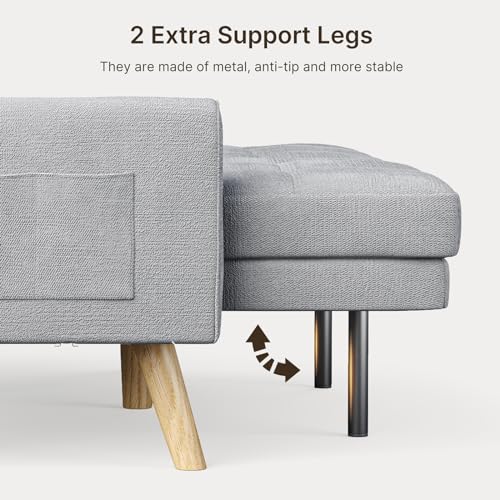 Gizoon 70.9" Sofa Bed, Futon Couch Bed with Adjustable Backrest, Modern Sleeper Sofa with Removable Armrest for Extended Length, Love Seat for Living Room, Office and Small Spaces, Apartment, Grey Gizoon