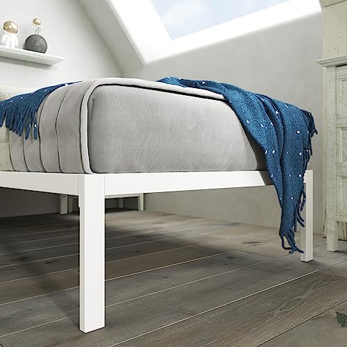 Zinus Mia Metal Platform Bed Frame - Twin Size, Wood Slat Support, Easy Assembly, White Zinus