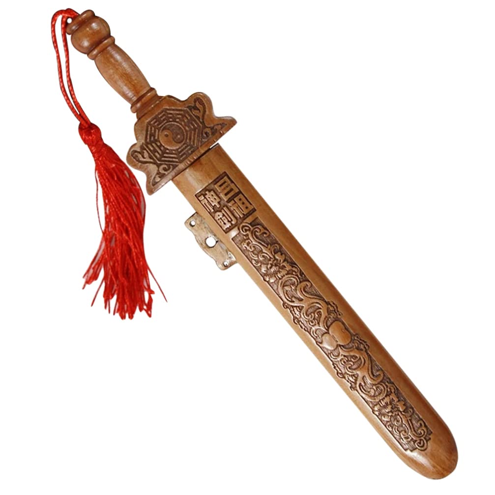 Yardwe Peach Wood Sword Traditional Chinese Wooden Sword Sword Hand-Carved Knife Sword Pendant with Tassel Home Furnishing Feng Shui Protection Amulet for Drive Out Evil Spirits Yardwe