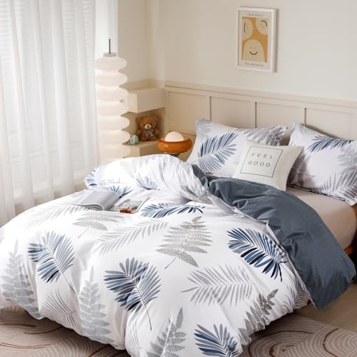 OAITE Duvet Cover Set,100% Cotton Comforter Cover with Leaf Pattern Duvet Cover Set,Soft Bedding Set Includes with 3 Piece (2 Pillow Shams,1 Duvet Cover) OAITE