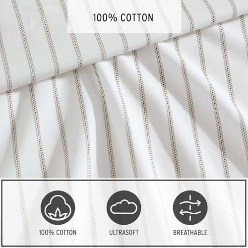Eddie Bauer - Queen Sheet Set, Cotton Percale Bedding Set, Super Soft and Bedding Set, Oeko-Tex Certified (Essential Stripe Beige, Queen) Eddie Bauer