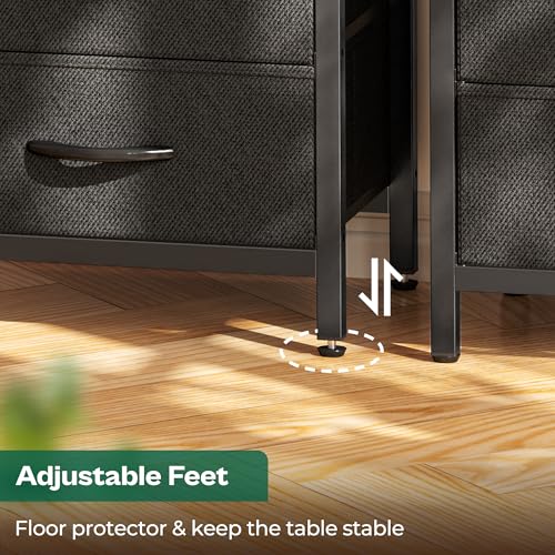 Huuger Nightstands Set of 2, 27.6 Inch End Tables with Charging Station, Fabric Drawers, Bedside Tables with USB-C Port and Outlet, Night Stands for Bedroom, Rustic Brown and Black Huuger