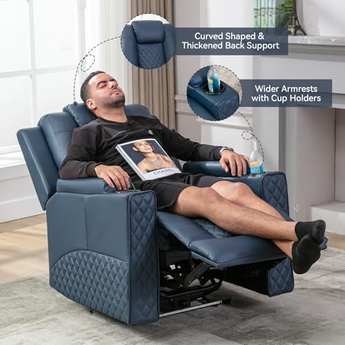 COMHOMA Power Recliner Chair PU Leather Electric Massage Recliner Sofa for Living Room Home Theater Seating with Cup Holders and LED Lighting(Blue) COMHOMA