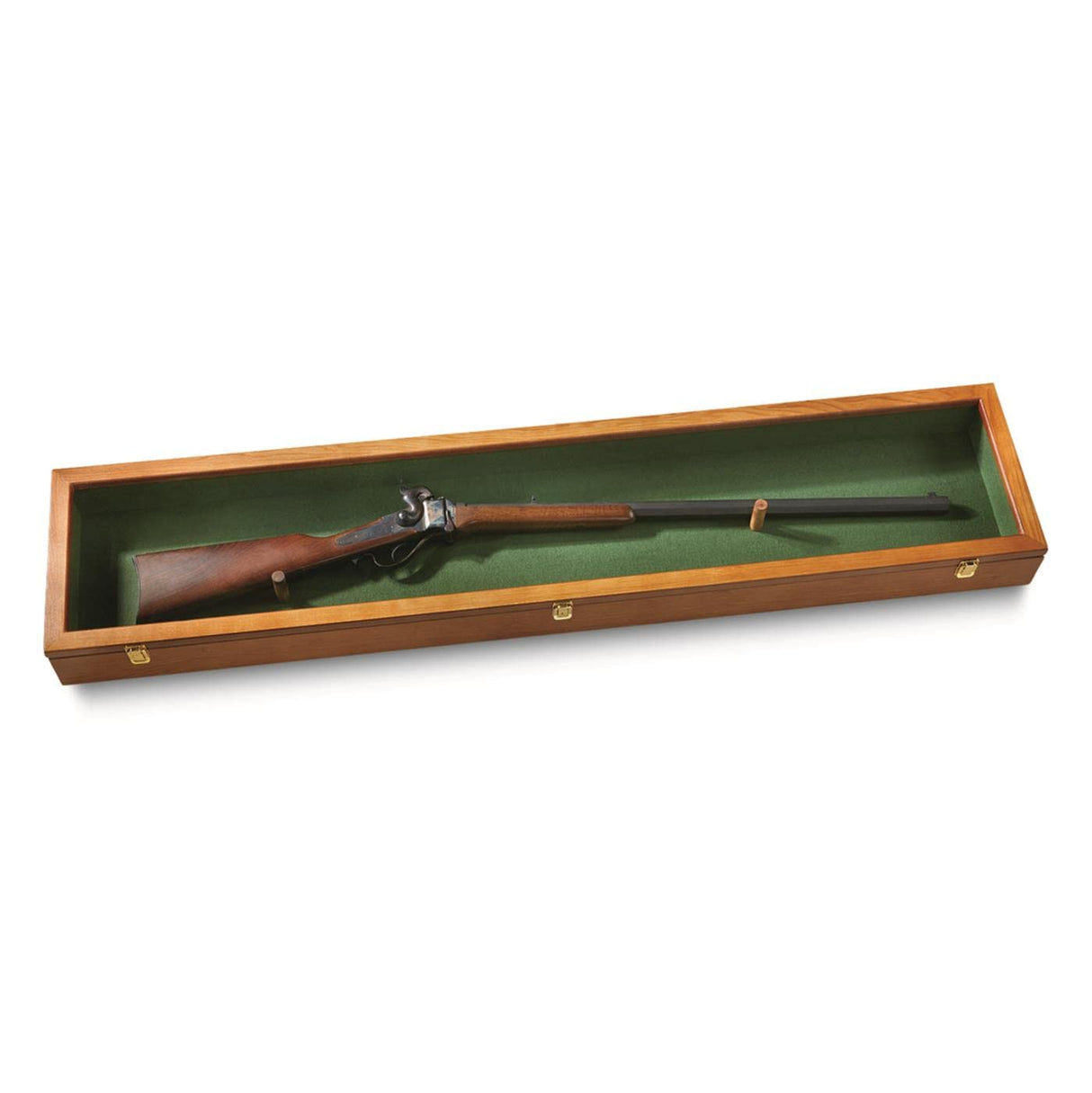 CASTLECREEK Gun Display Case with Lock, Wood Glass Top Rifle Sword Storage Holder Lockable Box Oak CASTLECREEK