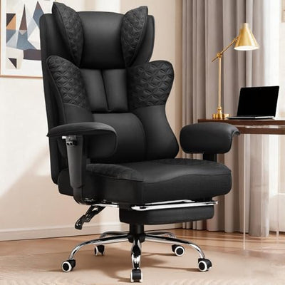 GTRACING Big and Tall Office Chair 400LBS Wide Ergonomic Gaming Chair with Deluxe Embossing Designed Leather with Foot Rest,150°Reclining Adjustable Soft Armrests Pocket Spring Back Support and Pillow