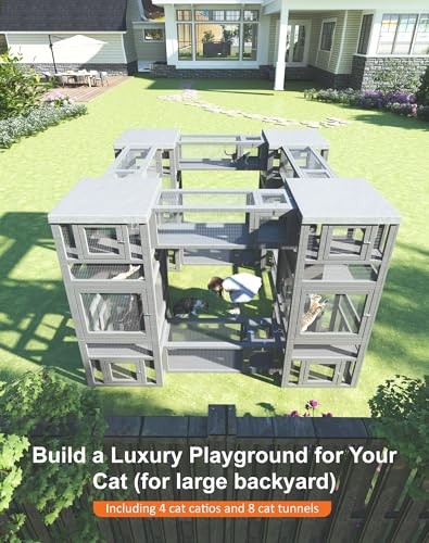TIMHAKA Catio Indoor Cat Enclosure, 3 Tiers Cat Enclosure with Platform, Resting Box and 8 Removable Door can Connect with Cats Tunnel, Luxurious Playground with Waterproof Cover, DIY Wood Cats Cage TIMHAKA