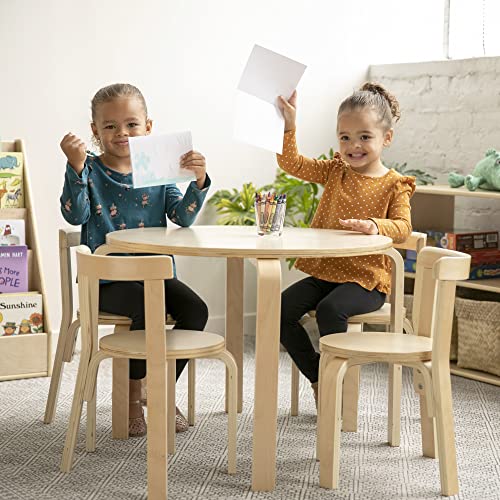 ECR4Kids Bentwood Round Table and Curved Back Chair Set, Kids Furniture, Natural, 5-Piece ECR4Kids