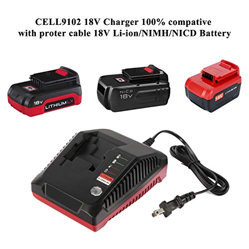 2Packs 18V Lithium Battery and PCXMVC Charger for Porter Cable 18V Battery,Cell9102 Replacement Porter Cable PC18BL PC18BLEX PC18B PC18B-2 18-Volt Cordless Tools Batteries CELL9102