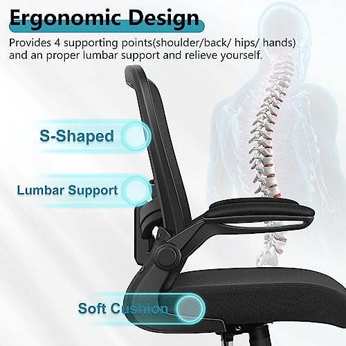 FelixKing Office Chair, Ergonomic Desk Chair Breathable Mesh Chairs Adjustable High Back Lumbar Support Flip-up Armrests, Executive Rolling Swivel Comfy Computer Chairs Home Office Black FelixKing