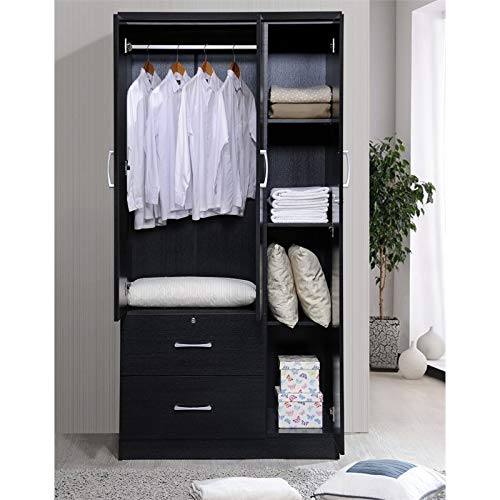 Allora 3 Door Armoire with 2 Drawers 3 Shelves in Black Allora