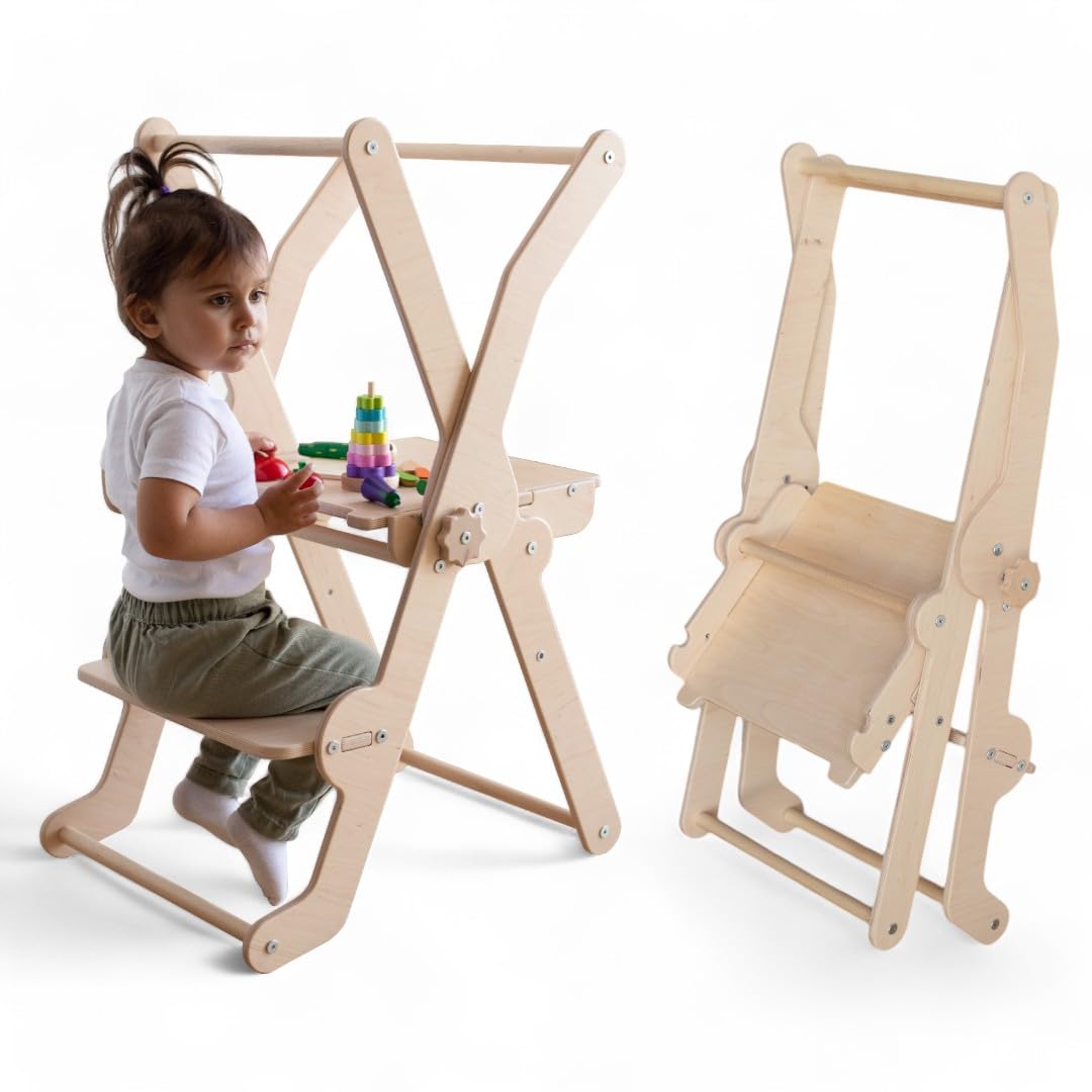 Woodandhearts toddler tower, Made in EU, toddler tower, toddler stool, foldable toddler tower, toddler standing tower, toddler stool for kitchen, toddler tower foldable (Ladder) Wood And Hearts