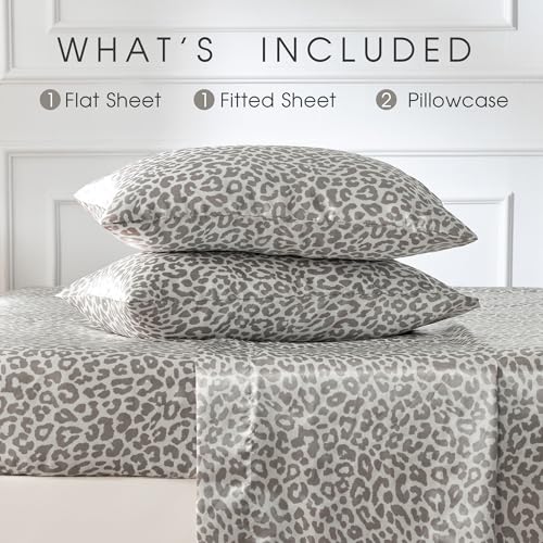 FreshCulture Satin Sheets Full Size - 4 Piece Luxury Soft Silky Full Size Bed Sheets, Similar to Silk Bed Sheet Set with 1 Deep Pocket Fitted Sheet, 1 Flat Sheet & 2 Pillowcases (Leopard) FreshCulture