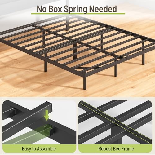 STHYTON Floating Bed Frame Queen, Platform Bed with LED Lights & Charging Station, Ergonomic Storage Headboard, Heavy Duty Metal Slats, No Box Spring Needed, Easy Assembly, Dark Gray STHYTON