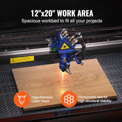 VEVOR 50W CO2 Laser Engraver, 12 x 20 in, 19.7 IPS Laser Cutter Machine with 2-Way Pass Air Assist, Compatible with LightBurn, CorelDRAW, AutoCAD, Windows, Mac OS, Linux, for Wood Acrylic Fabric More VEVOR