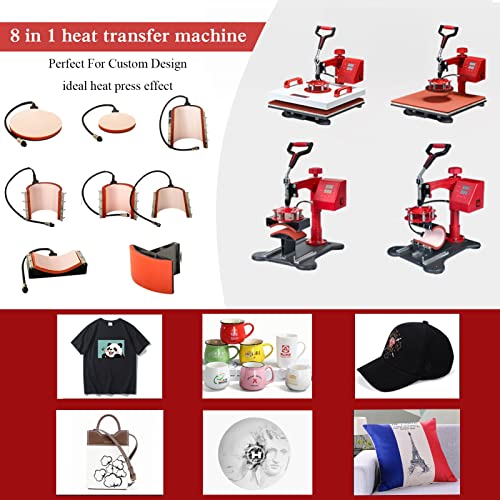 Cowbysr Heat Press 15x15 Inch 8 in 1 Heat Press Machine 360-Degree Swing Away Digital T Shirt Press Machine Multifunction Sublimation Combo for T Shirts Mugs Hat Plate Cap Bottle, Multi-colored Cowbysr