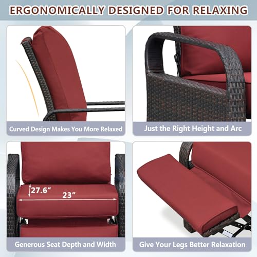 ATR ART TO REAL Outdoor Recliner, Outdoor Resin Wicker Patio Recliner Chair with 5.5'' Cushions, Patio Furniture Auto Adjustable Rattan Sofa, UV/Fade/Water/Sweat/Rust Protected, Easy to Assemble (Red)