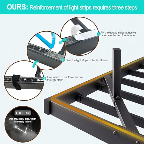 Floating Full Size Bed Frame with Headboard and Storage,Metal Platform Bed Frame Full Size with Charging Port and LED Lights,No Box Spring Needed,Easy Assembly,Noise Free,Heavy Duty Black Bed Frame SOLACECASA