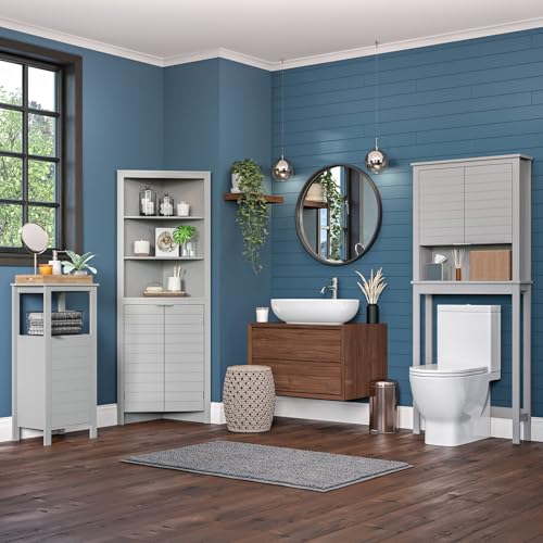 RiverRidge Madison Bathroom Corner Storage Cabinet with Open Shelves and Cupboard Tall Corner Storage Bathroom Furniture Dresser Curio Cabinet RiverRidge