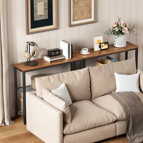 HOOBRO 29.5" Narrow Console Table, Set of 2, Entryway Table with Shelves, Thin Sofa Table, Behind Couch Table, Display Side Table, for Hallway, Entrance, Living Room, Rustic Brown and Black BF73XGP201 HOOBRO
