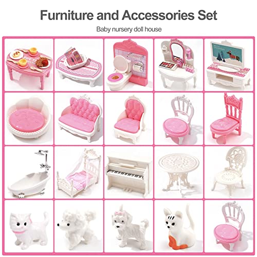 ROBUD Wooden Dollhouse Playset, 3 Stories, 5 Rooms, 24 PCS Furniture, Pretend Play Toys Gift for Kids Toddlers Girls ROBUD