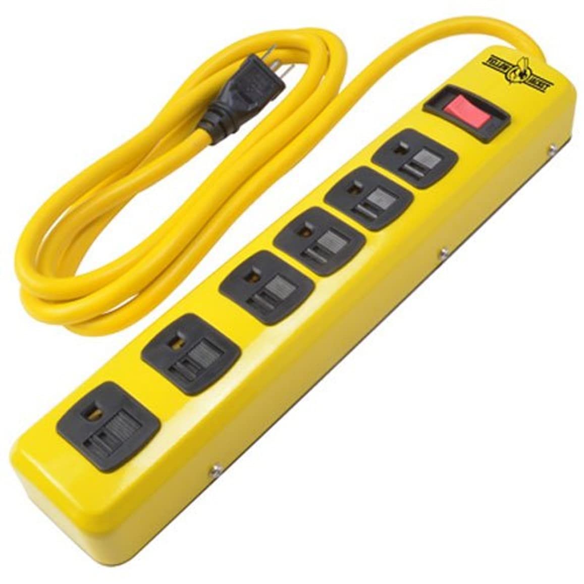 WOODS WIRE Southwire Yellow Jacket 5139N 14/3 6-Outlet Heavy Duty Industrial Metal Workshop Strip with 6-Foot Power Cord; Sliding Safety Covers and Overload Protection Yellow Jacket