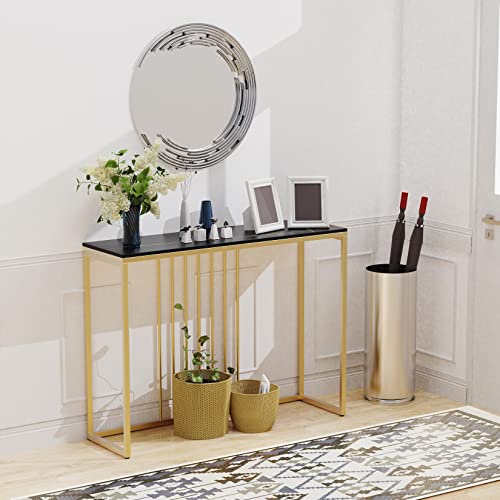 Wisfor Sintered Stone Entryway Console Table: Black Marble Tabletop Long Table with Golden Frame - Narrow Side Table Behind Sofa for Hallway Foyer, 40x12x31 inch Wisfor
