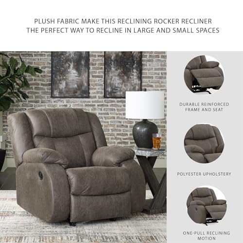 Signature Design by Ashley First Base Modern Faux Leather Rocker Recliner, Gray Signature Design by Ashley