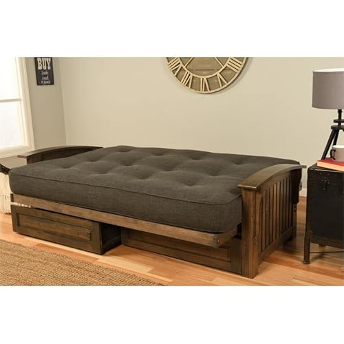 Kodiak Furniture Washington Queen Size Futon Frame only with Storage Drawers in Rustic Walnut Brown Finish Kodiak Furniture