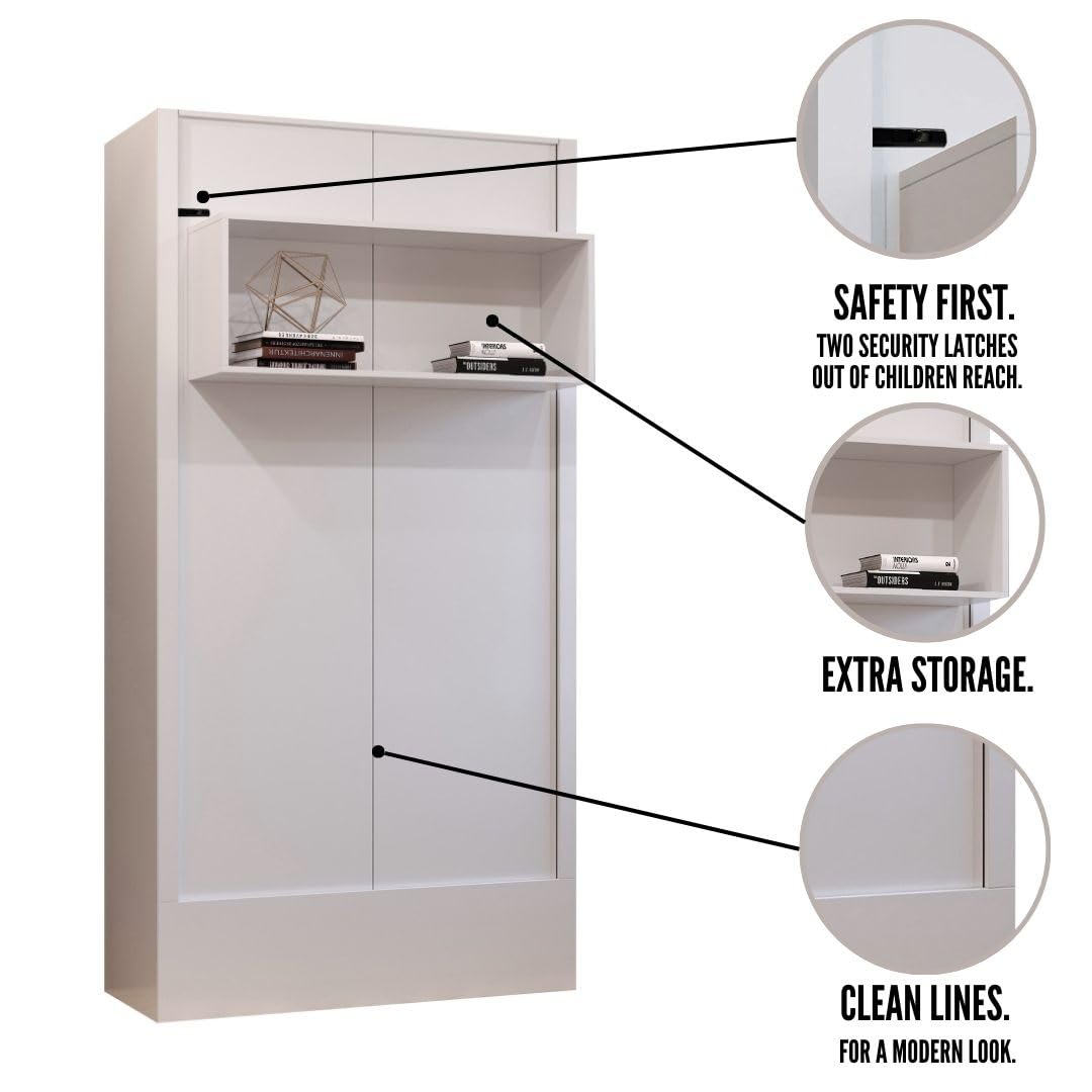 Oakland Living Easy-Lift Twin Murphy Wall Bed in White with Shelf Oakland Living