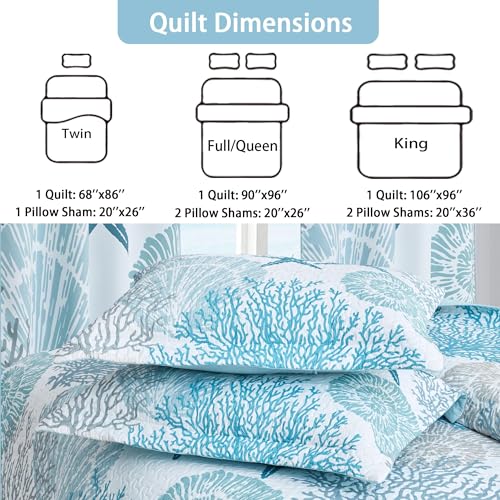 Tritard 3 Piece Coastal Quilt Sets King Size - Reversible Microfiber Quilts with 2 Shams Soft Lightweight Beach Bedding Nautical Bedspread Coverlet Summer Comforter Set for All Season, 106''x96'' Tritard