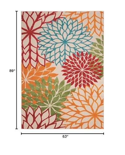 Nourison Aloha Indoor/Outdoor Green 5'3" x 7'5" Area Rug, Tropical, Botanical, Easy Clean, Non Shedding, Bed Room, Living Room, Dining Room, Deck, Backyard, Patio (5x7) Nourison