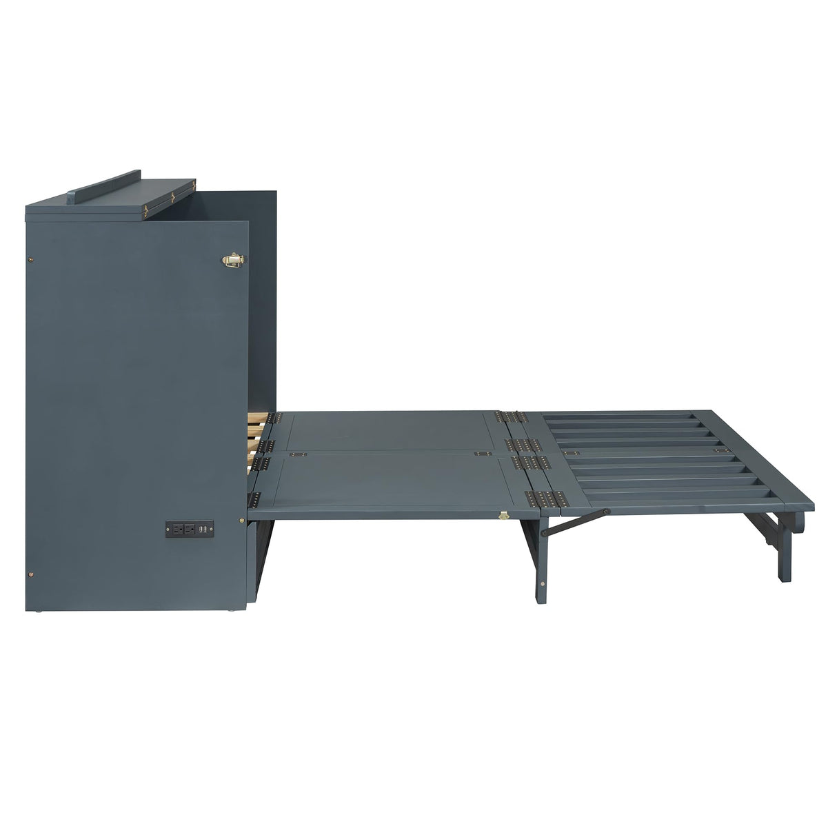 Tdewlye Queen Size Murphy Bed Wall Bed with Built-in USB Charging Ports & Drawer,Mobile Cabinet Murphy Chest Bed Wooden Space-Saving Folding Murphy Bed for Bedroom Guest Room (Gray-@LI) Tdewlye