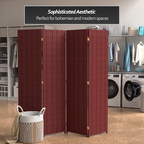 Red Lantern 6 ft. Tall Woven Fiber Room Divider, 4 Panels, Red-Black Red Lantern