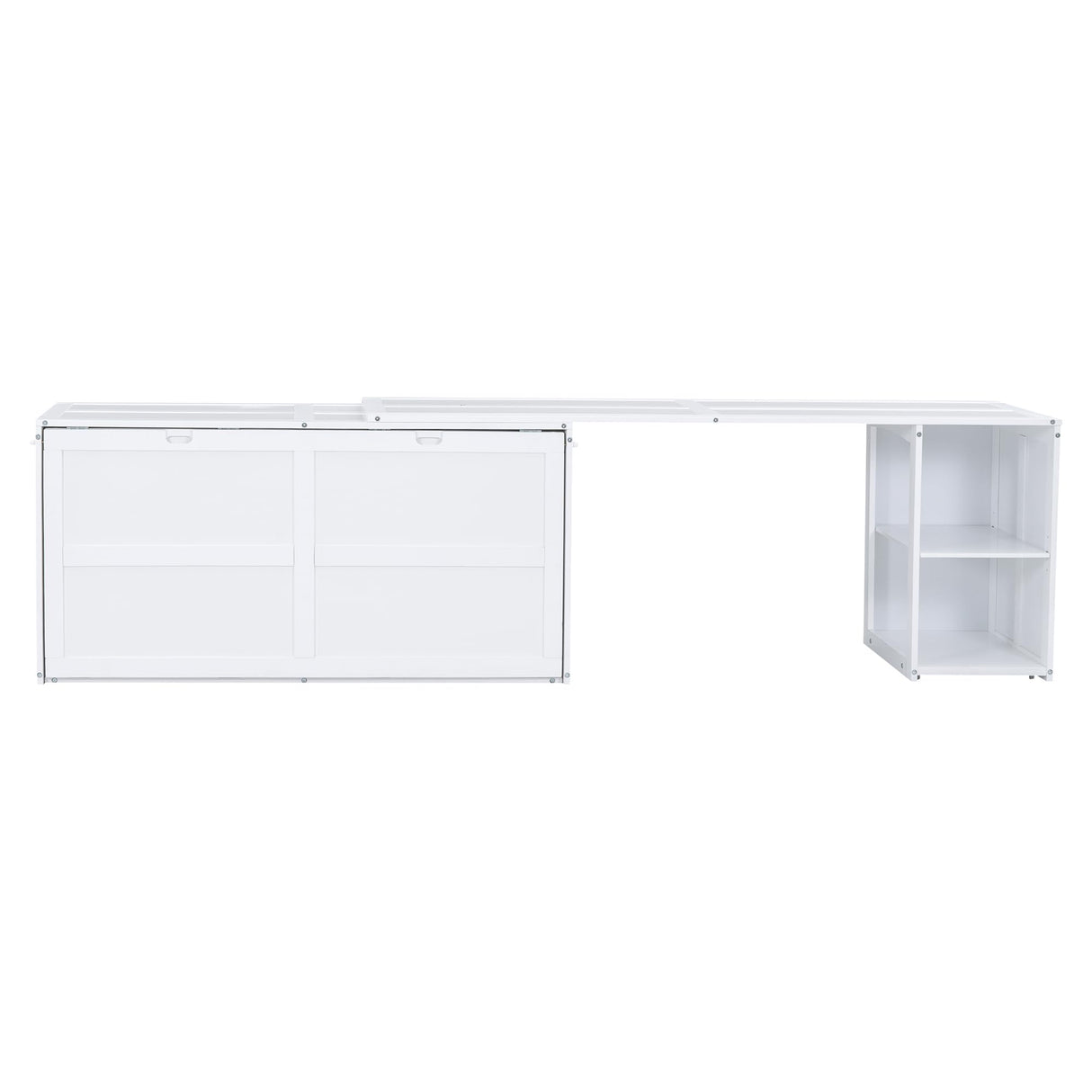 Merax Queen Size Murphy Bed with Rotable Desk, Space-Saving Design Wall Cabinet Bed Frame with Storage Shelves for Bedroom and Guest Room, No Box Spring Required, White Merax